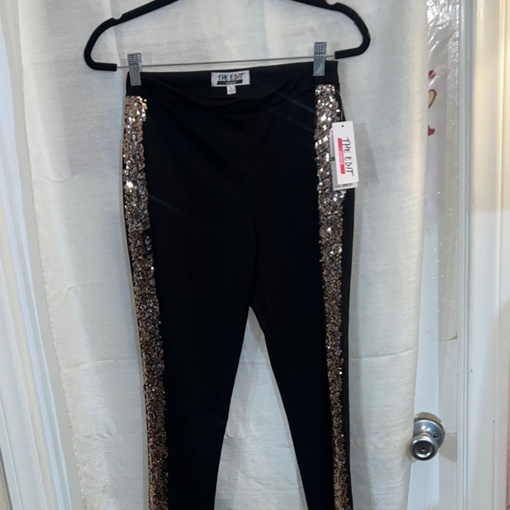 The Edit Black Dress Leggings with Gold Sequin Sides